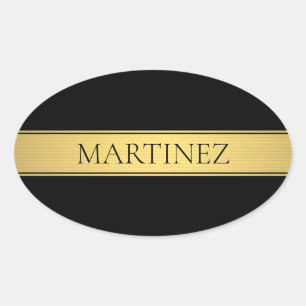 Classy Faux Gold Stripe & Black Background or DIY Oval Sticker