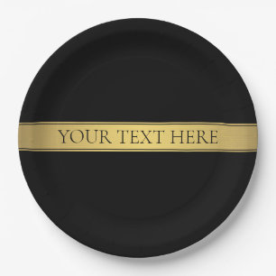 Classy Faux Gold Stripe & Black Background or DIY Paper Plate