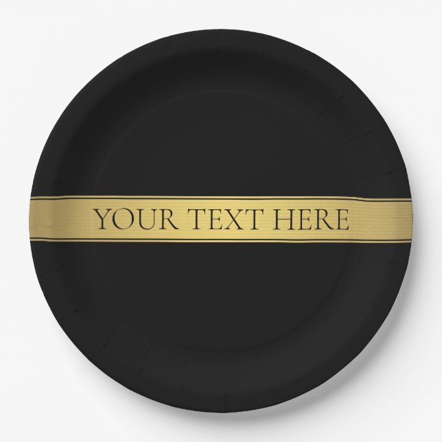 Classy Faux Gold Stripe & Black Background or DIY Paper Plate (Front)