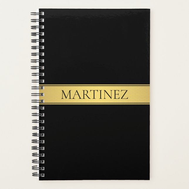 Classy Faux Gold Stripe & Black Background or DIY Planner (Front)