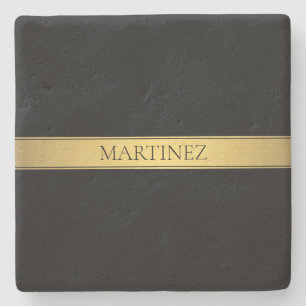 Classy Faux Gold Stripe & Black Background or DIY Stone Coaster