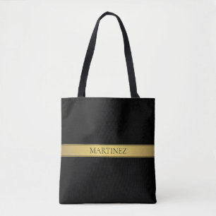 Classy Faux Gold Stripe & Black Background or DIY Tote Bag