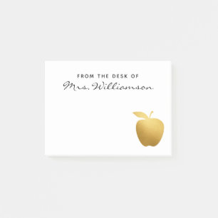 Classy Faux Golden Apple Personalized Teacher Post-it Notes