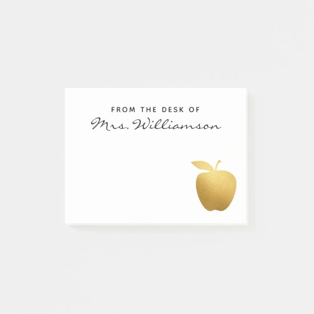 Classy Faux Golden Apple Personalized Teacher Post-it Notes (Front)