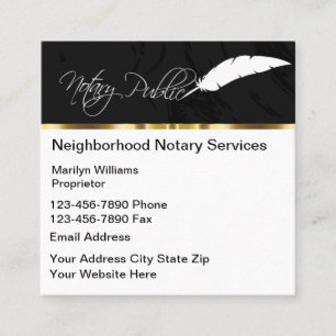 Classy Feather Pen Notary Public Square Business Card