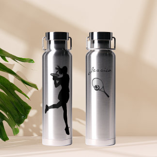 Classy Female Tennis Player Personalized Water Bottle