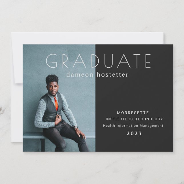 Classy Flat Photo Graduation Masculine Announcemen Announcement (Front)