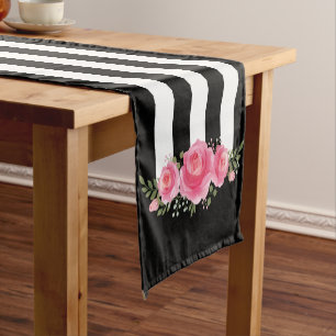 Classy Floral black and white stripes table runner