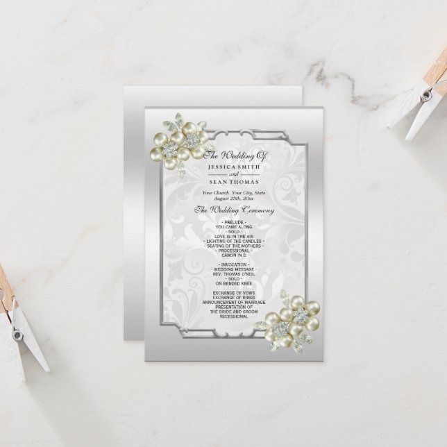 Classy Floral Gem, Silver Framed Wedding Program (Front/Back In Situ)
