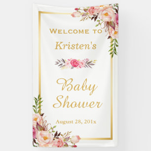 Classy Floral Gold Frame Baby Shower Vertical Banner