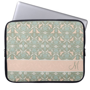 Classy Floral Monogram Damask Laptop Sleeve