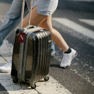 Classy Floral Monogrammed Letter N dark red Luggage Tag