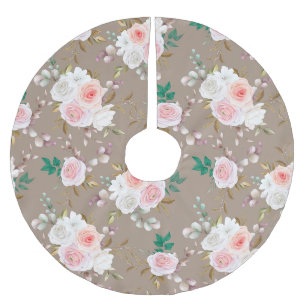 Classy Floral Pattern Brushed Polyester Tree Skirt
