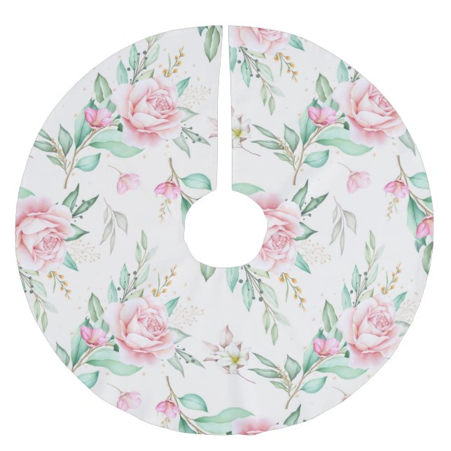 Classy Floral Pattern Brushed Polyester Tree Skirt (Front)