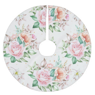 Classy Floral Pattern Brushed Polyester Tree Skirt