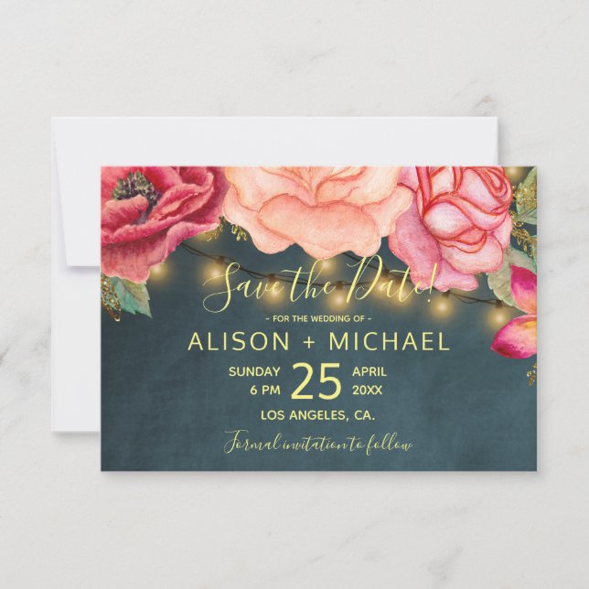 Classy floral pink blush peonies wedding save date save the date (Front)
