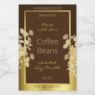 Classy Floral Product Packaging Labels Brown Gold 