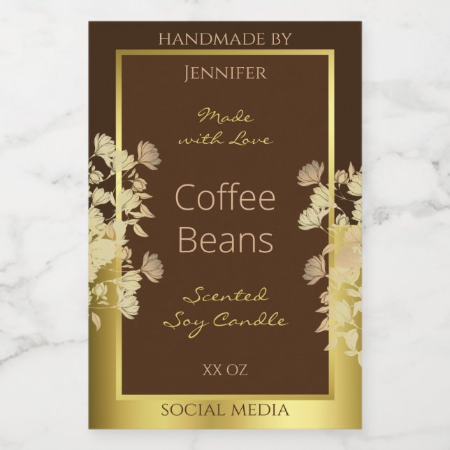 Classy Floral Product Packaging Labels Brown Gold  (Single Label)