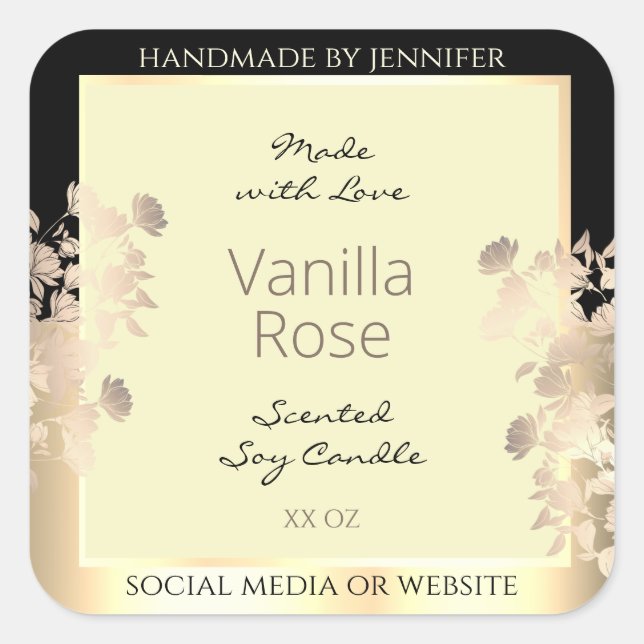 Classy Floral Product Packaging Labels Cream Gold (Front)