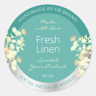 Classy Floral Product Packaging Labels Teal Silver