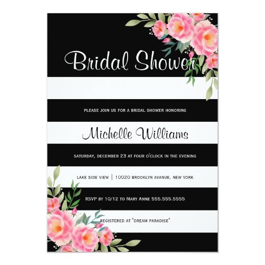 Classy Floral stripes bridal shower invitation