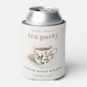 Classy Floral Tea Cup Bridal Shower Tea Party  Can Cooler