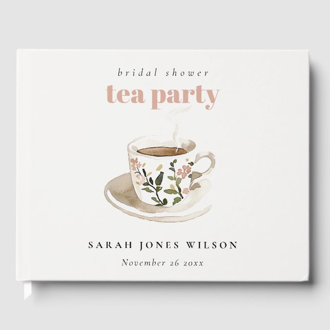 Classy Floral Tea Cup Bridal Shower Tea Party  Guest Book (Front)