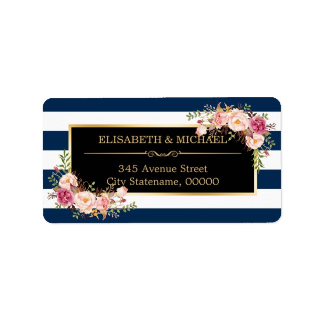 Classy Floral Wrap Navy Blue DIY Stripes Colour Label (Front)