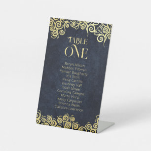  Classy Flourish Navy Blue And Gold Winter Wedding Pedestal Sign