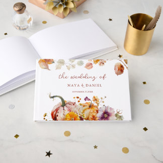Classy Flowers and Pumpkins Cozy Fall Wedding Guest Book