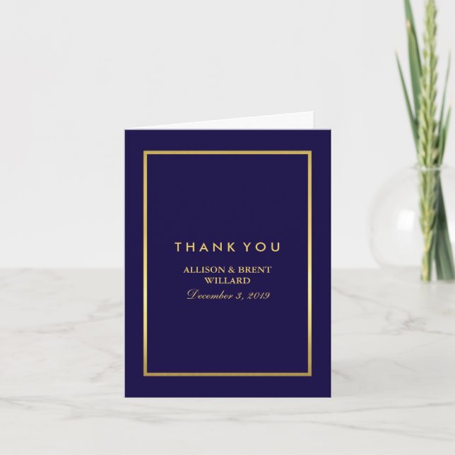 Classy Foil Gold Thank You Card - Navy Blue (Front)