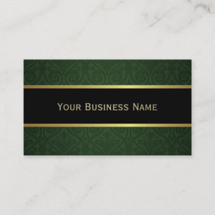 Classy Forest Green Damask Black Business Card