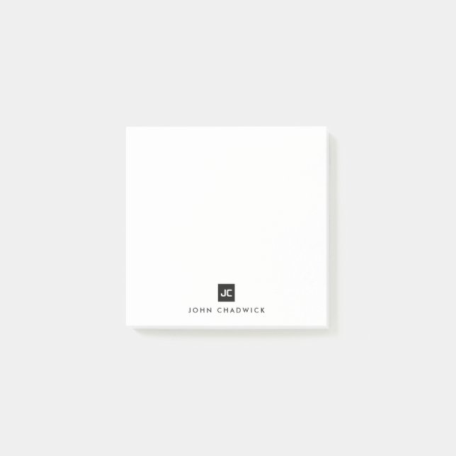 Classy Formal Black Square Monogram Minimalist Post-it Notes (Front)