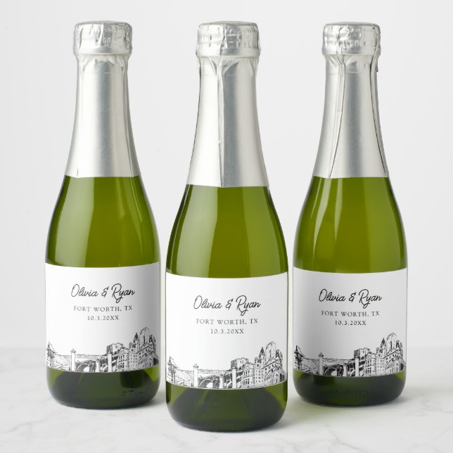 Classy Fort Worth Wedding Favour Custom Mini Sparkling Wine Label (Bottles)