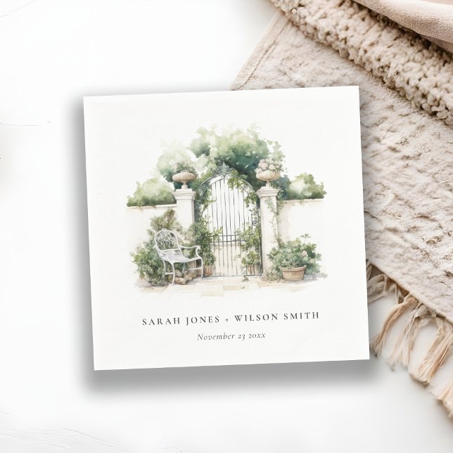 Classy French Garden Landscape Watercolor Wedding Napkin (Creator Uploaded)