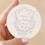 Classy French Victorian Lavender Bridal Shower Classic Round Sticker<br><div class="desc">Classic French victorian lavender floral crest sticker. For more advanced customization of this design,  please click the DESIGN TOOL BUTTON above!</div>