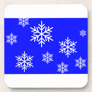 Classy Fun White Snowflakes On Bright Royal Blue Coaster