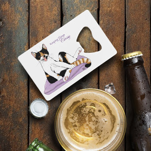 Classy Funny Calico Cat Purple Wallet Bottle Opener