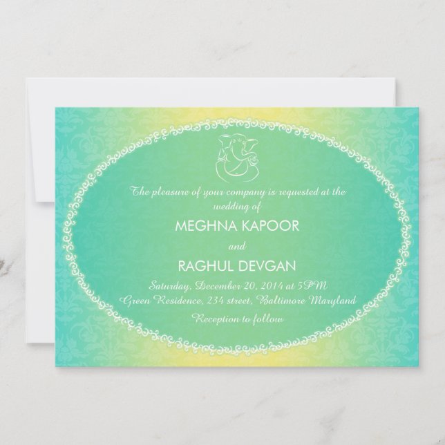 Classy Ganesha/Indian Damask Wedding Announcement (Front)