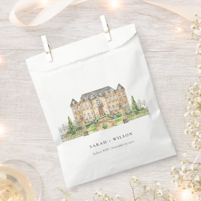 Classy Garden Chateau Manor Watercolor Wedding Favour Bag (Clipped)