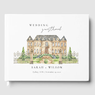 Classy Garden Chateau Manor Watercolor Wedding Guest Book