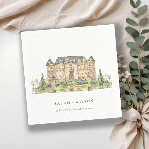 Classy Garden Chateau Manor Watercolor Wedding Napkin
