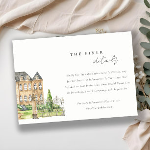 Classy Garden Chateau Watercolor Wedding Details Enclosure Card