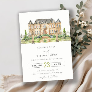 Classy Garden Chateau Watercolor Wedding Invite