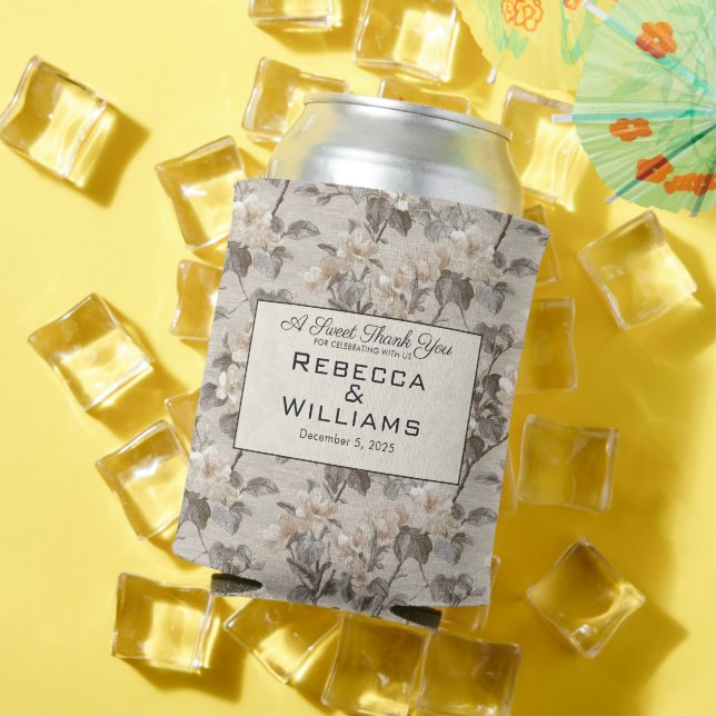 Classy Gardenias Inspired Boho Wedding Can Cooler (In Situ Summer)