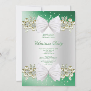 Classy Gems & Bow Green Christmas Invitation