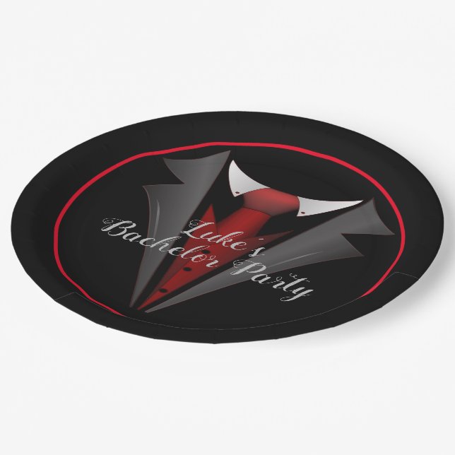 Classy Gentleman Red Tie Paper Plate (Angled)