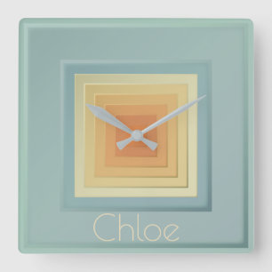 Classy Geometric Squares (light blue & yellow) Square Wall Clock