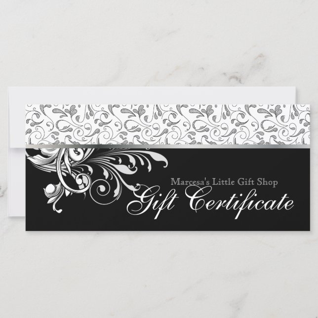 Classy Gift Certificate Retail Floral Black W (Front)