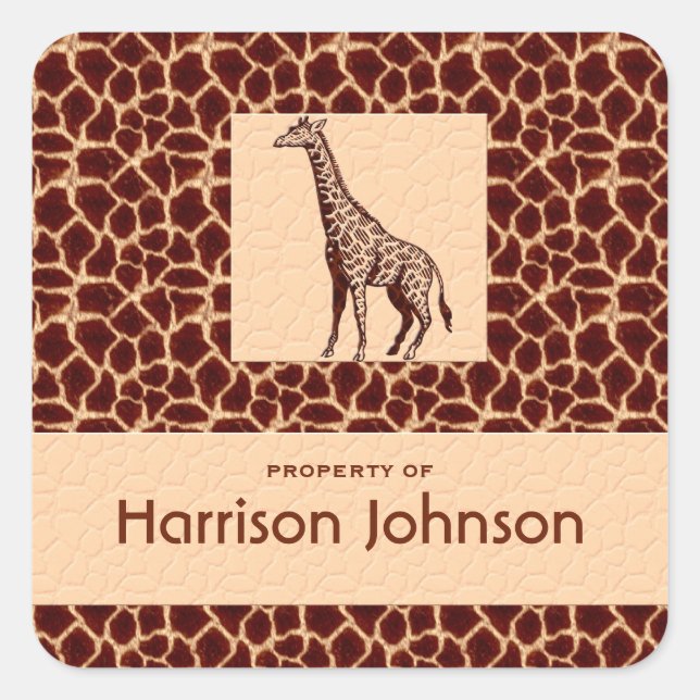 Classy Giraffe Print with Property Of Text Square Sticker (Front)